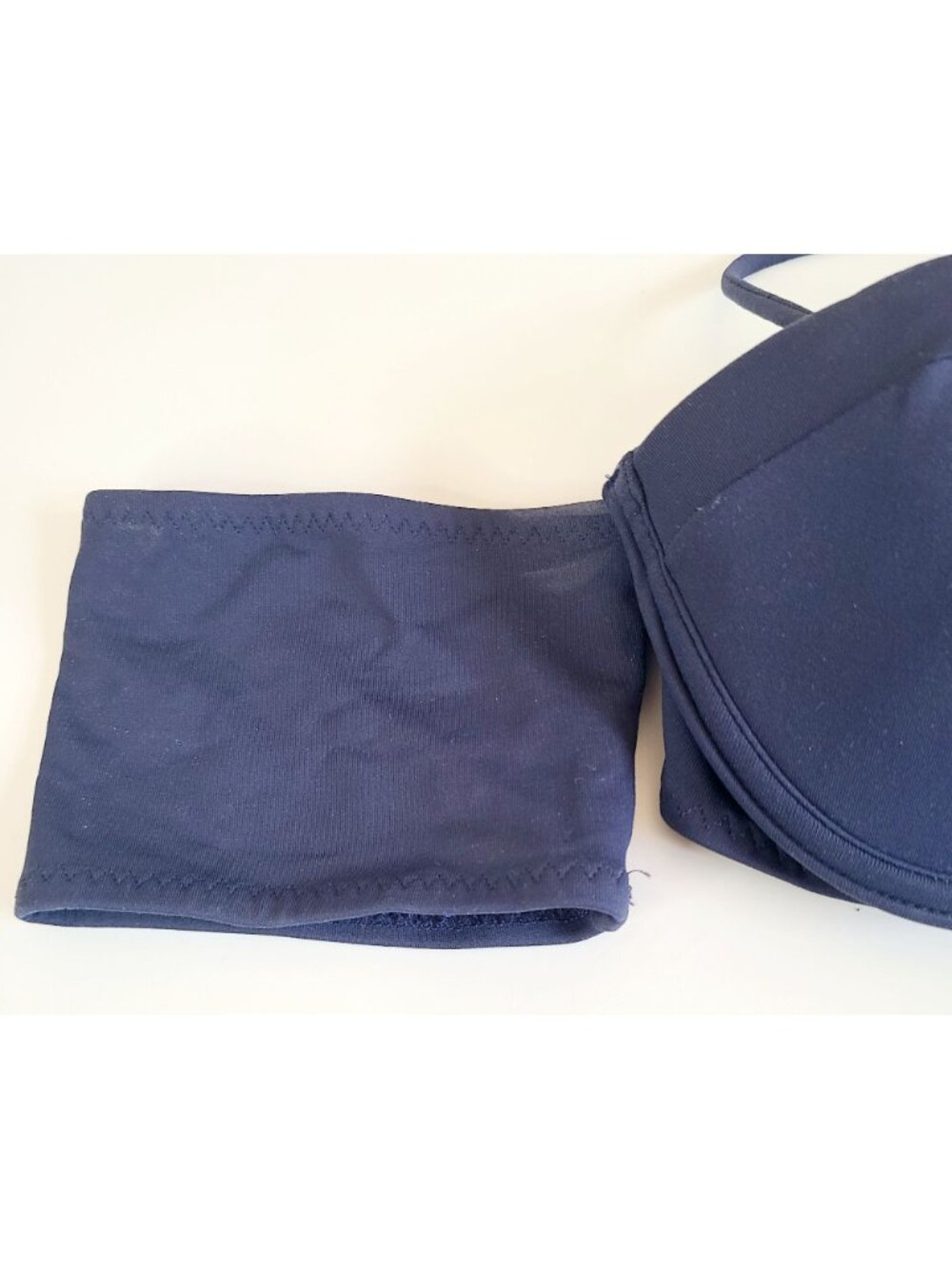 Yandy Navy Blue Bandeau Underwire Bikini Top Lace-Up Back Halter Tie Grommets - Picture 4 of 13